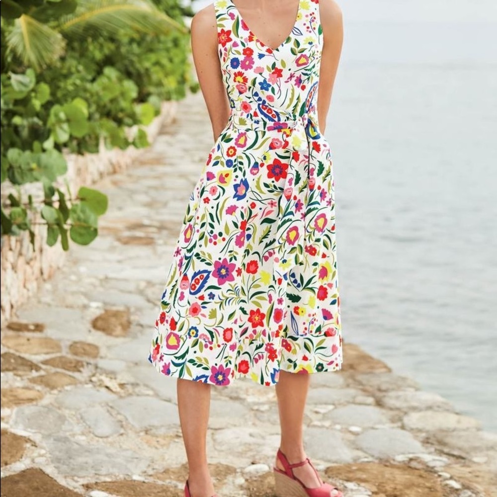 Boden jade fit and flare linen and cotton dress